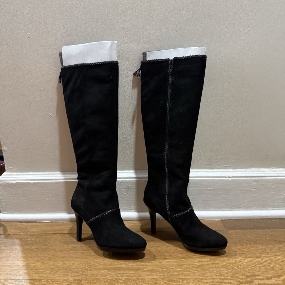 Tahari Gabble Knee High Boots Womens Black Suede Stiletto Heel Sz 6 Riding Boots